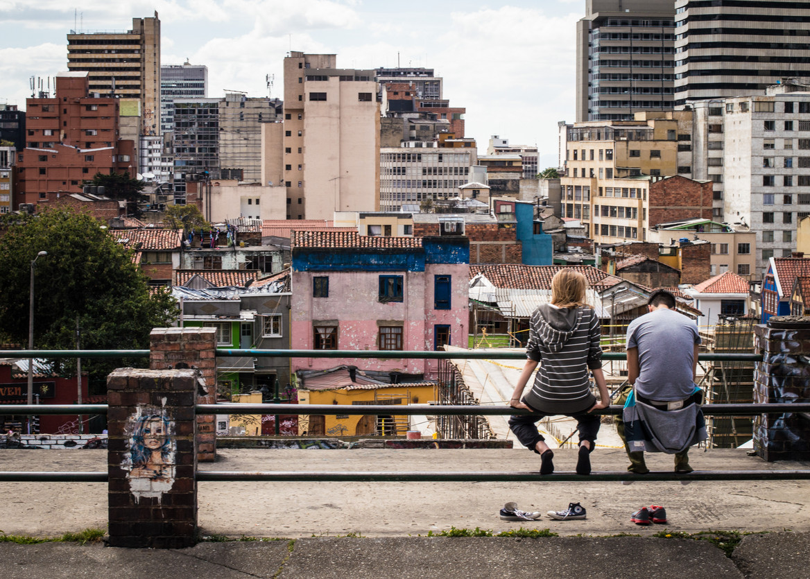 View of urban backyards and highrises